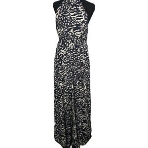 REBECCA VALLANCE Lola belted printed crepe halterneck jumpsuit sz US 10